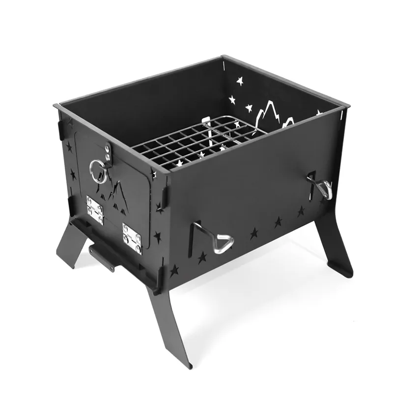 طاولة نار كبيرة سوداء متعددة الوظائف قابلة للطي
